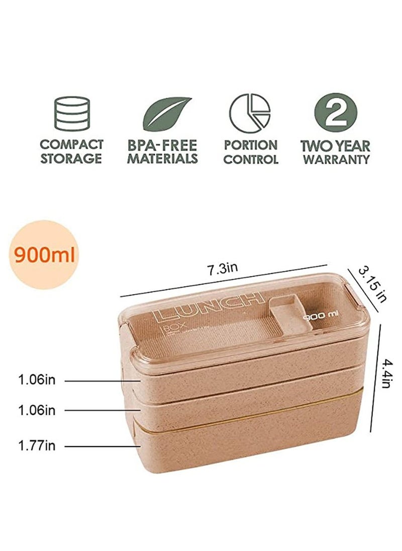 Arabest - Adults Lunch Box, Iteryn Stackable Bento Box, 3-In-1 Compartment - Wheat Straw, Leakproof Eco-Friendly Bento Lunch Box Meal Prep Containers - Image 1