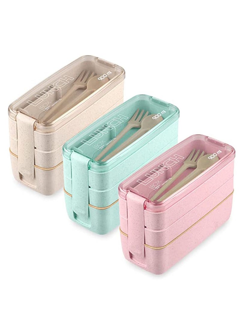 Arabest - Adults Lunch Box, Iteryn Stackable Bento Box, 3-In-1 Compartment - Wheat Straw, Leakproof Eco-Friendly Bento Lunch Box Meal Prep Containers - Image 1