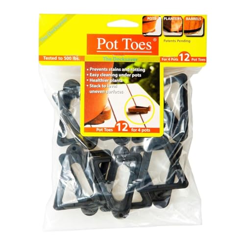 Bosmere Pot Toes, Plant Pot Risers for Indoor and Outdoor, Prevent Stains and Rotting on Wood, Cement, and Tile - Black (Pack of 12) - Image 1