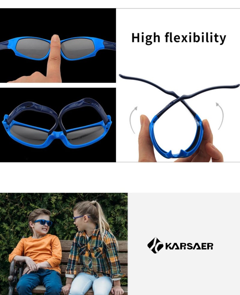 Karsaer Polarized Cycling Sunglasses for Kid Boys Girls Kids Square Sports Glasses E1334 - Image 3