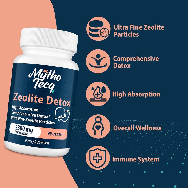 MythoTecq كبسولات إزالة السموم زيو لايت 2300 ملغ  فحم مفعل  طين بنتونيت  قابلة للإمتصاص بشكل عالي  إزالة سموم الجسم بالكامل  إزالة سموم الكبد والأمعاء  زيو لايت كلينوبتيلوليت لإزالة سموم المعادن الثقيلة 90 كبسولة - Image 4