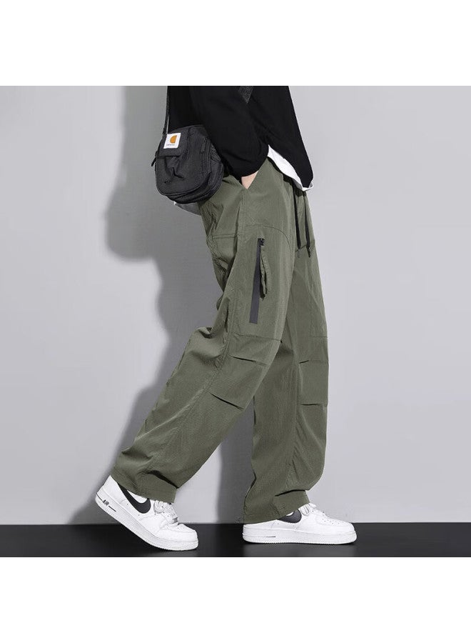 Vuug Outdoor Workwear Paratrooper Pants Autumn Winter Men's Straight Casual Pants 2XL Military Green Fleece Lined - Image 2