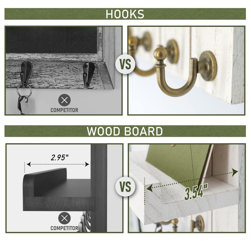 Rebee Vision Key Holder for Wall - Decorative Mail Organizer Wall Mount with 5 Key Hooks for Modern Farmhouse Apartment Essentials - Home Decor for Living Room (Rustic White, 3.54"D x 10"W x 7.28"H) - Image 5