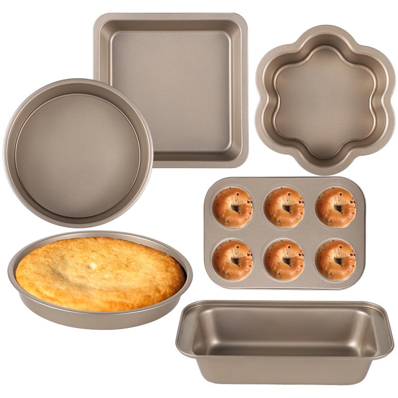 6 قطع من مجموعة الخبز من الفولاذ الكربوني غير اللاصق صواني الفرن للمافن والبسكويت والبيتزا - Image 2