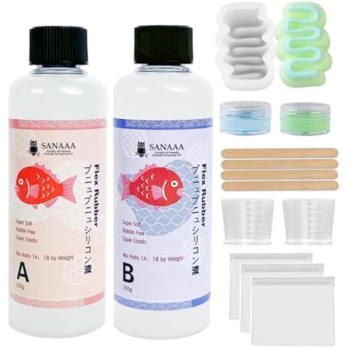 SANAAA Liquid Silicone for Squishy Maker, Super Soft Silicone Rubber, Mixing Ratio AB 1:1 for Taba Squishy, DIY Decompression Gift Cream Stick Set (500 g) - Image 1