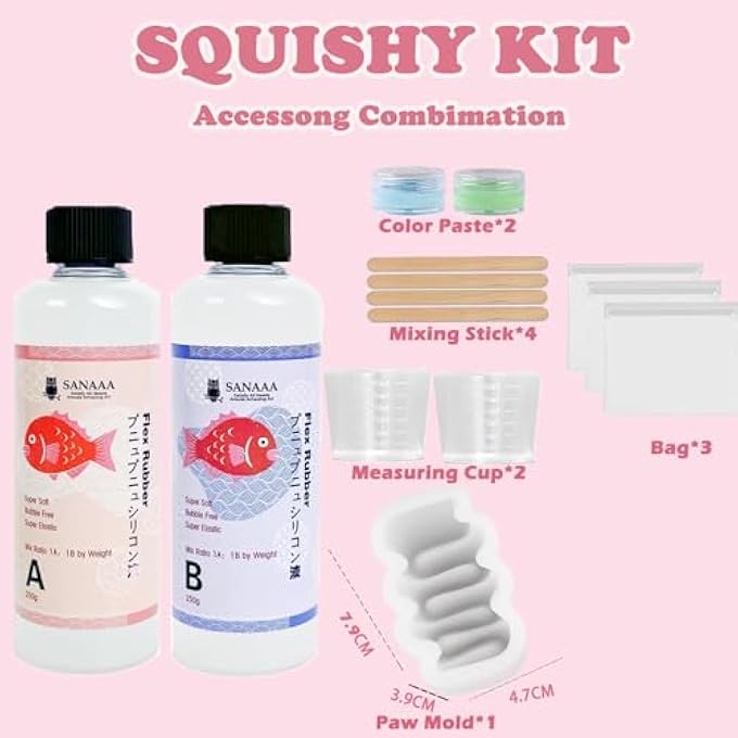 SANAAA Liquid Silicone for Squishy Maker, Super Soft Silicone Rubber, Mixing Ratio AB 1:1 for Taba Squishy, DIY Decompression Gift Cream Stick Set (500 g) - Image 2