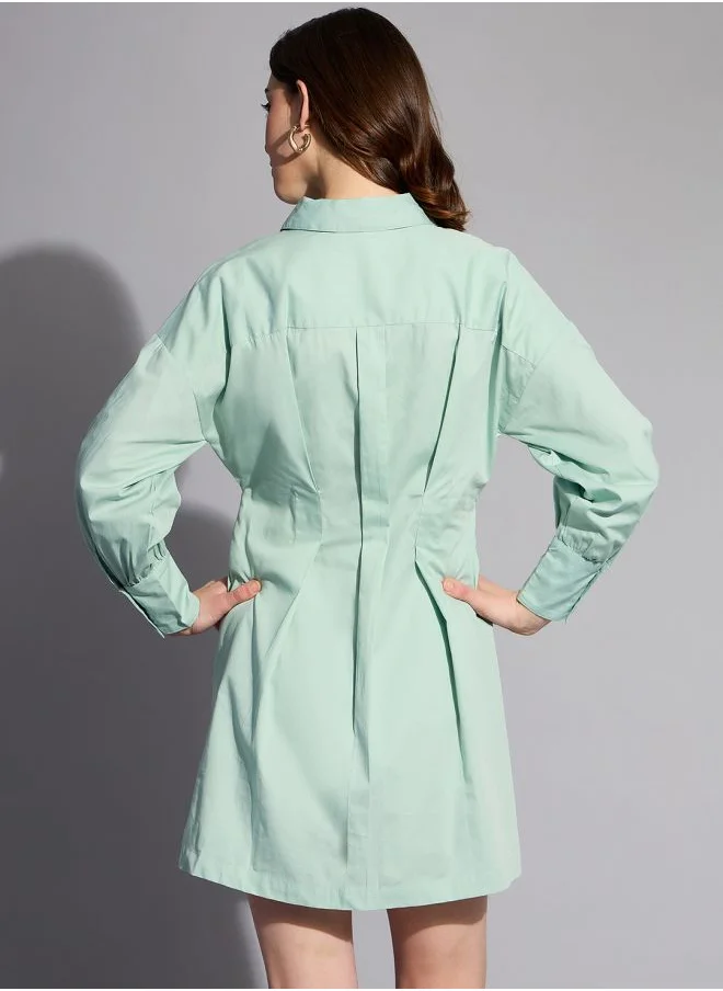 مرفوعة Women Fit and Flared Casual Solid Shirt Dress
