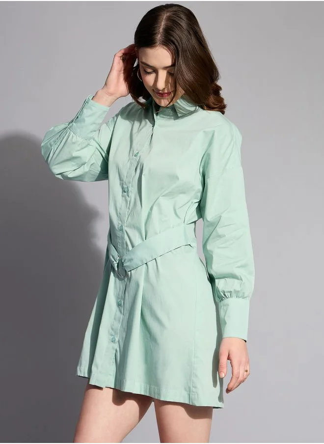 Freehand Women Fit and Flared Casual Solid Shirt Dress