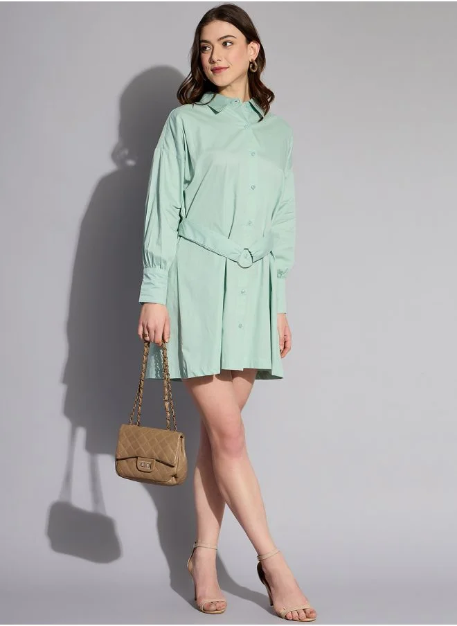 مرفوعة Women Fit and Flared Casual Solid Shirt Dress