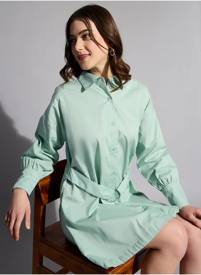 Freehand Women Fit and Flared Casual Solid Shirt Dress