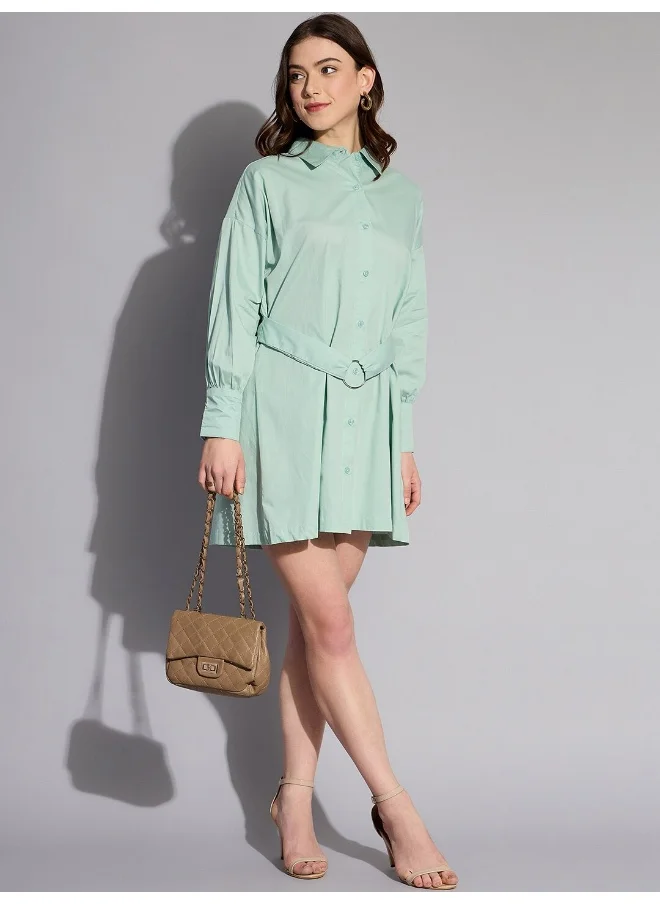 مرفوعة Women Casual Fit And Flare Solid Plain Collared Neck Shirt Dress