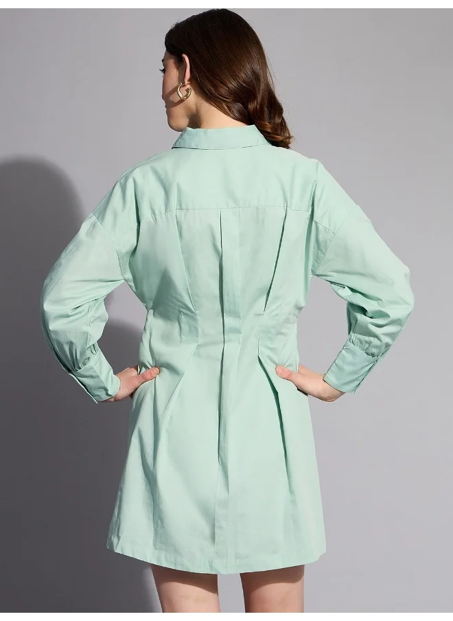 مرفوعة Women Casual Fit And Flare Solid Plain Collared Neck Shirt Dress