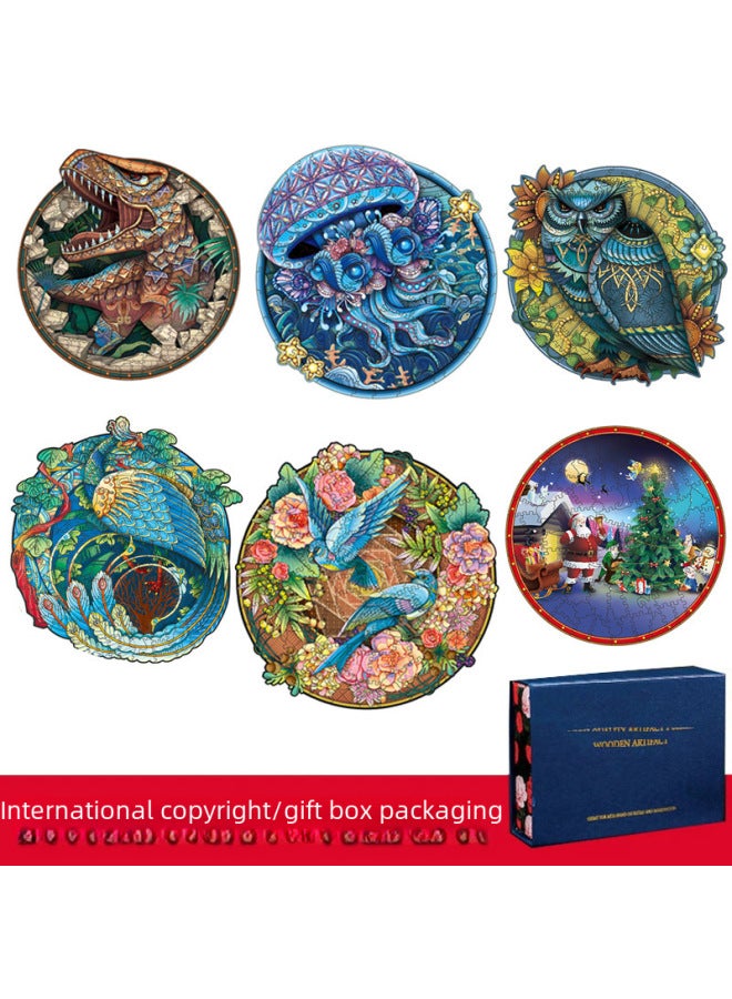 Cat Wolf Owl Shaped Wooden Puzzle Irregular Three-dimensional Animal Puzzle Manufacturers Wooden Toys-Color:Cat In Cat (Medium) - Image 2