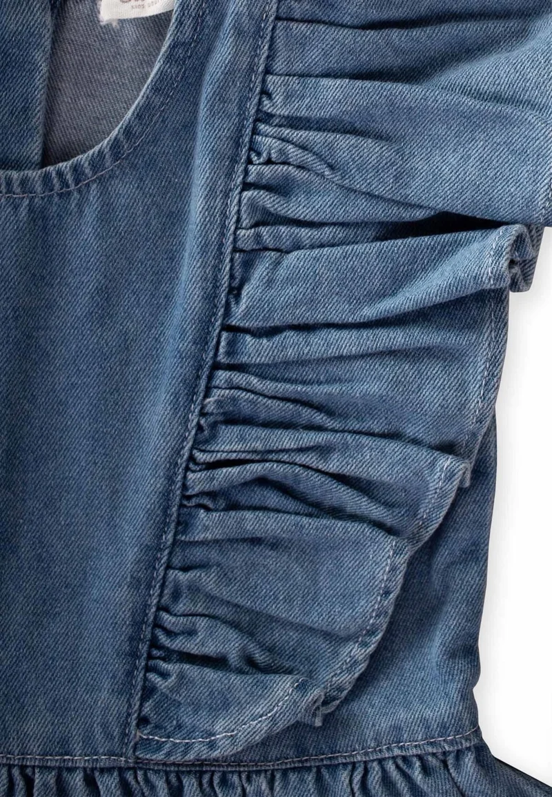 Cigit Shoulder Ruffle Denim Dress 2-7 Years Blue