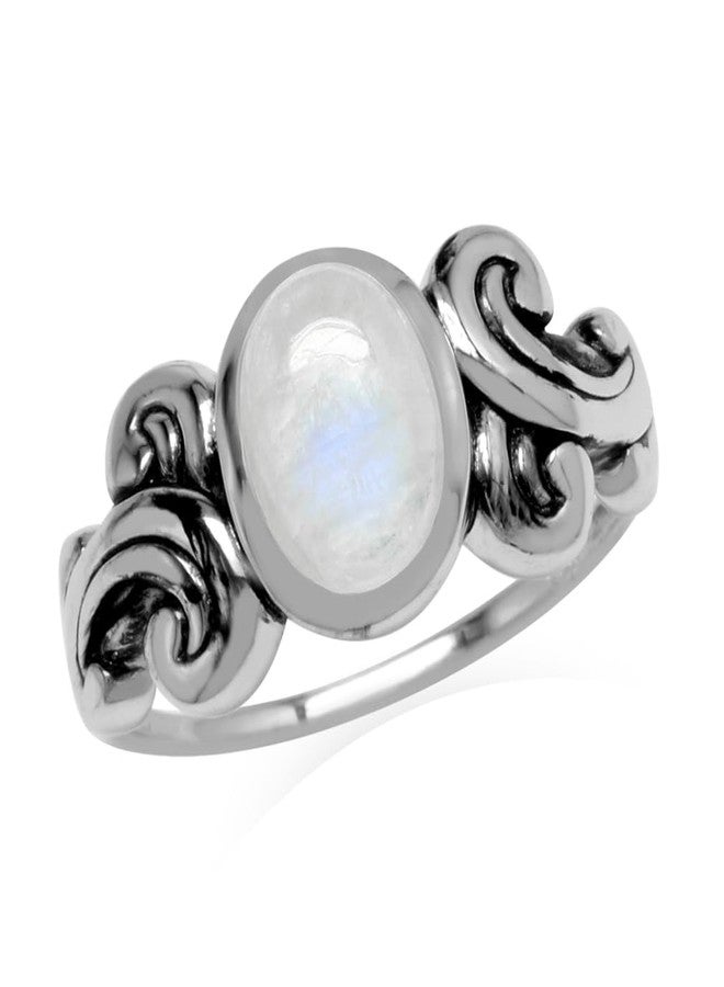Silvershake 8X6mm Natural Oval Shape Moonstone 925 Sterling Silver Victorian Style Ring Size 8.5 - Image 1