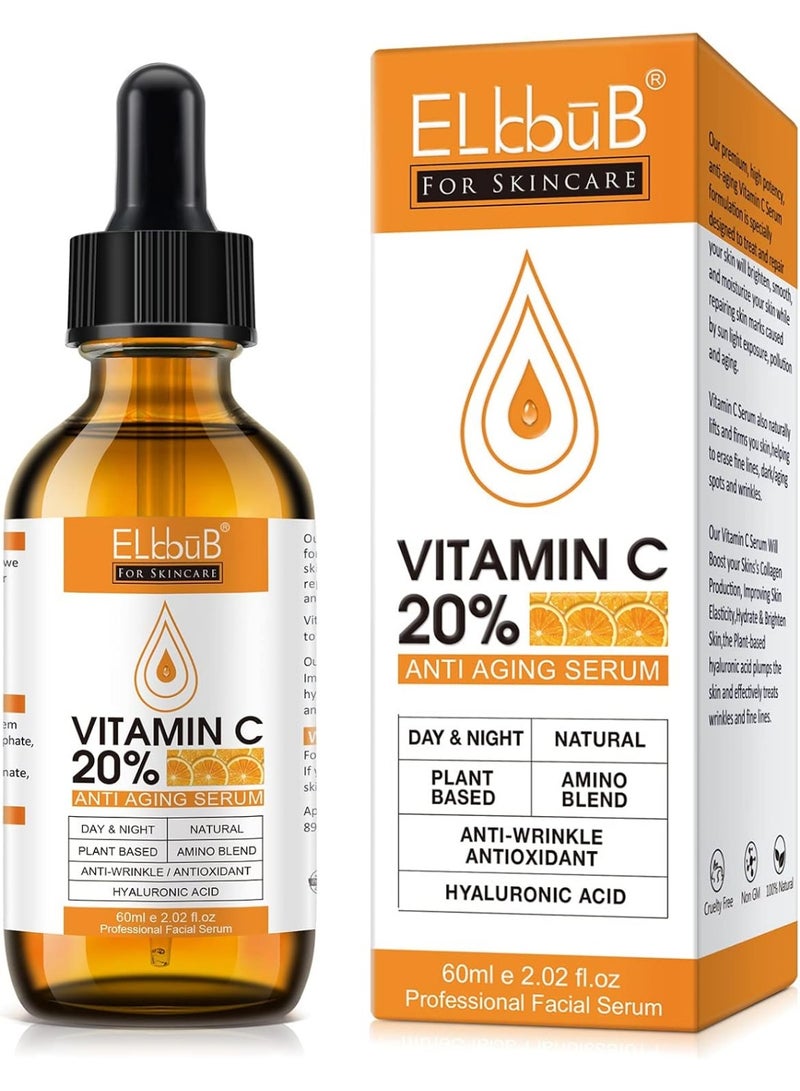 Premium 20% Vitamin C Serum For Face, with Hyaluronic Acid, Retinol & Amino Acids - Boost Skin Collagen, Brighten Hydrate & Plump Skin, Anti Aging & Wrinkle Facial Serum