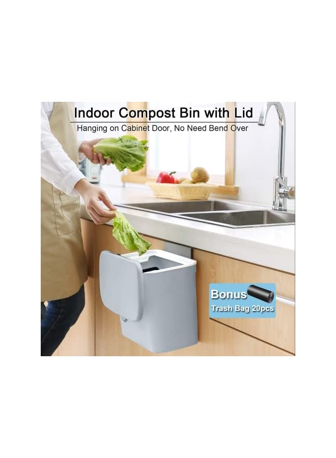 Tiyafuro 2.4 Gallon Kitchen Compost Bin for Counter Top or Under Sink, Hanging Small Trash Can with Lid for Cupboard/Bathroom/Bedroom/Office/Camping, Mountable Indoor Compost Bucket, Gray - Image 3