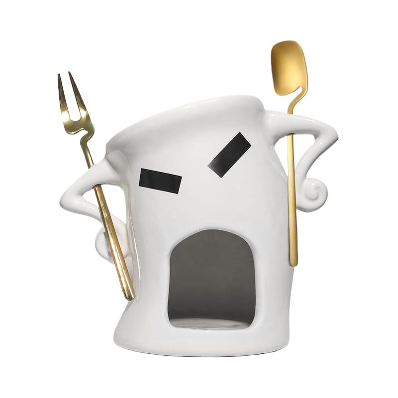 White Ceramic Fondue Mug with Candle Warmer and Utensils for Chocolate Cheese Fruits - Image 2