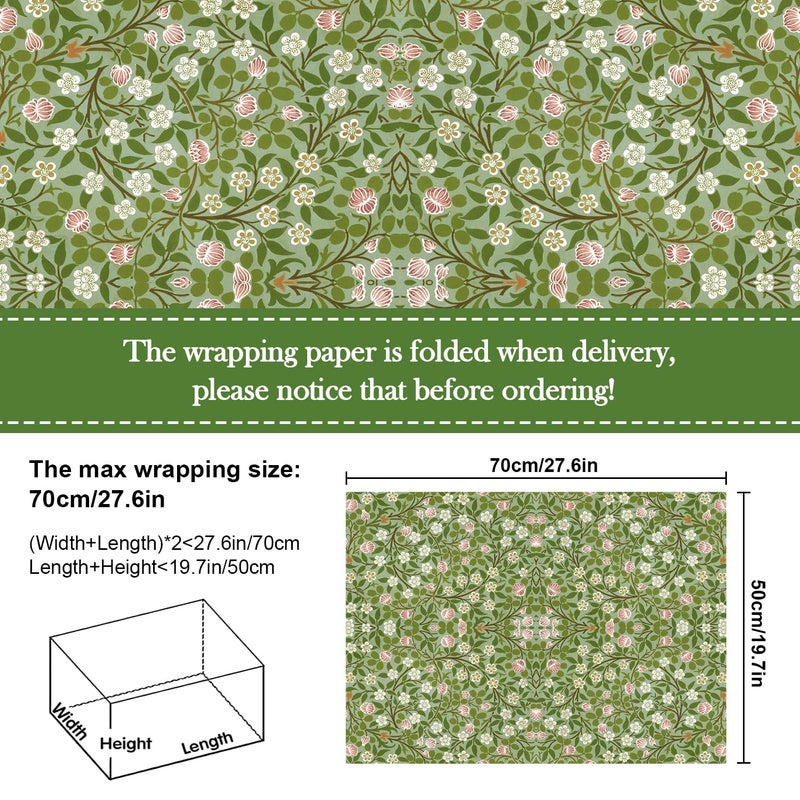 Quera 12 Sheet William Morris Wrapping Paper Vintage Floral Gift Wrap Paper Bulk Green Art Paper for Birthday Wedding Baby Shower DIY Crafts Gift Packing, 19.7 x 27.6 - Image 2