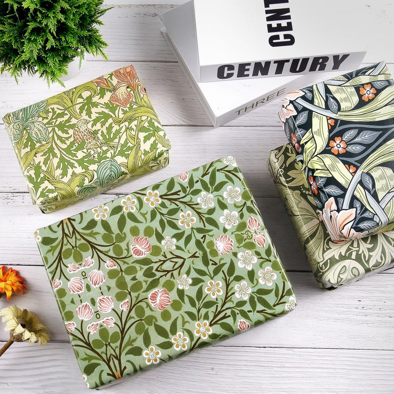 Quera 12 Sheet William Morris Wrapping Paper Vintage Floral Gift Wrap Paper Bulk Green Art Paper for Birthday Wedding Baby Shower DIY Crafts Gift Packing, 19.7 x 27.6 - Image 5