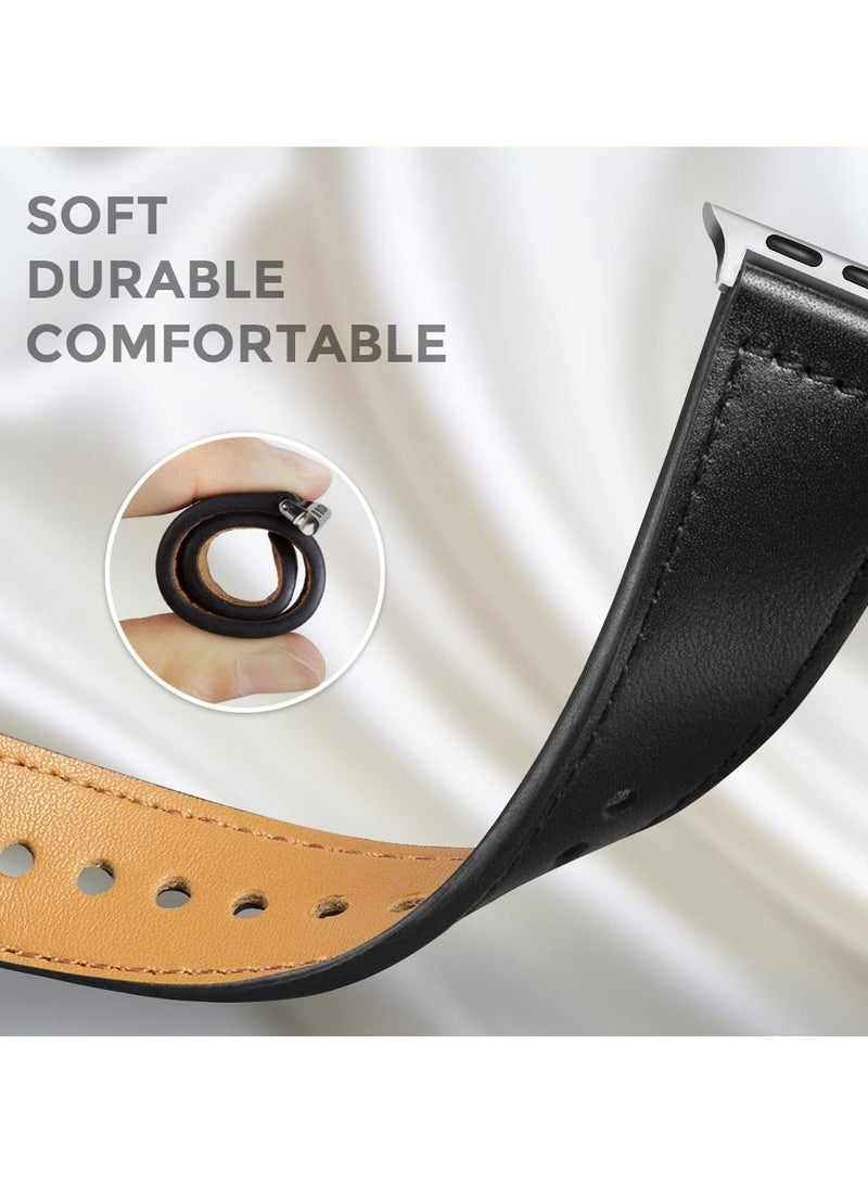 O Ozone (Pack of 3) Leather Straps Compatible With Apple Watch Series 10 | 9 | 8 | 7 | 6 | SE | 5 | 4 | 3 | 2 |1, 38/40/41/42mm, Genuine Leather Replacement Smartwatch Wristband For Men Women- Black/Brown/Dark Brown - Image 2