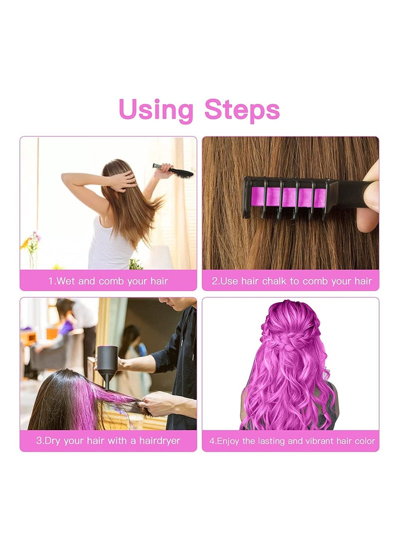 KASTWAVE Mini Hair Color Comb, New Hair Chalk Comb Temporary Washable Hair Color Dye DIY Hair Color for Girls Kids New Year Birthday Party Cosplay, Girls Gifts (Blue, Yellow, Purple, Red, Green, Pink)  - Image 2