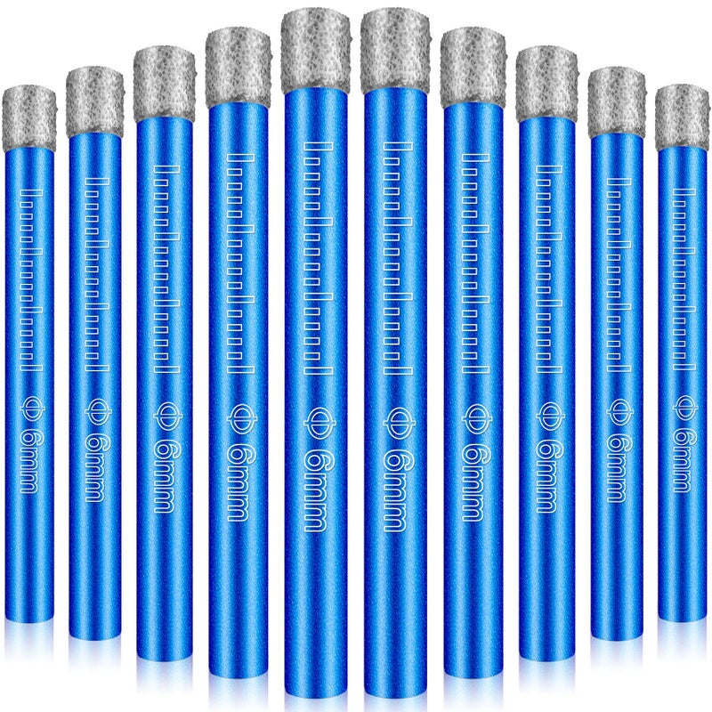 Dry Diamond Drill Bits Set 10 PCs 14 6mm Small Diamond Hole Saw Kit for Granite Marble Porcelain Tile Ceramic Stone Glass Hard Materials not for Wood Round Shank