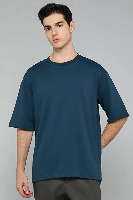أر أند بي Solid T-Shirt with Crew Neck and Short Sleeves