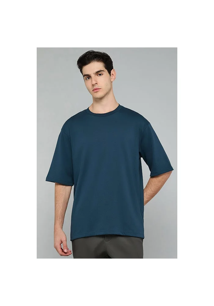 أر أند بي Solid T-Shirt with Crew Neck and Short Sleeves
