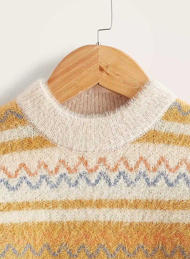 Toddler Boys Chevron & Stripe Pattern Fuzzy Sweater - Image 4