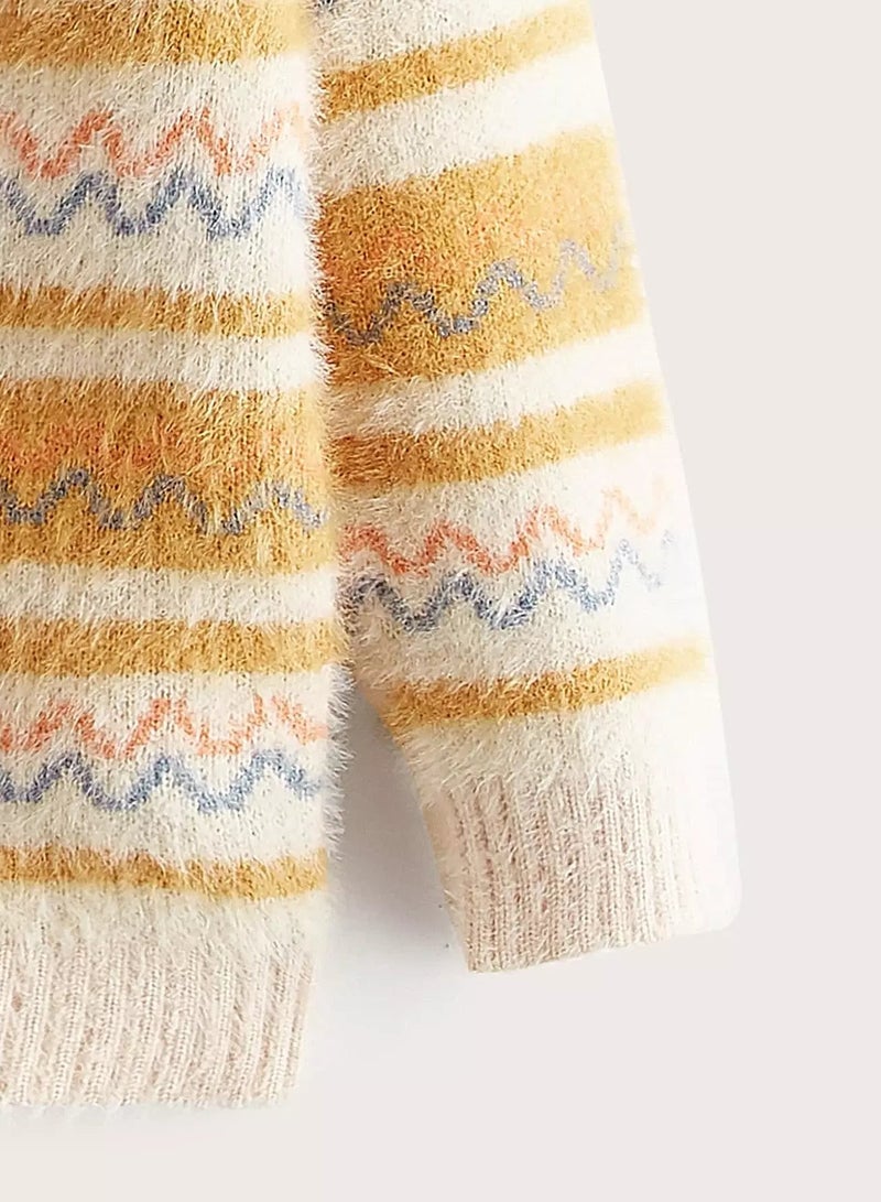 Toddler Boys Chevron & Stripe Pattern Fuzzy Sweater - Image 3