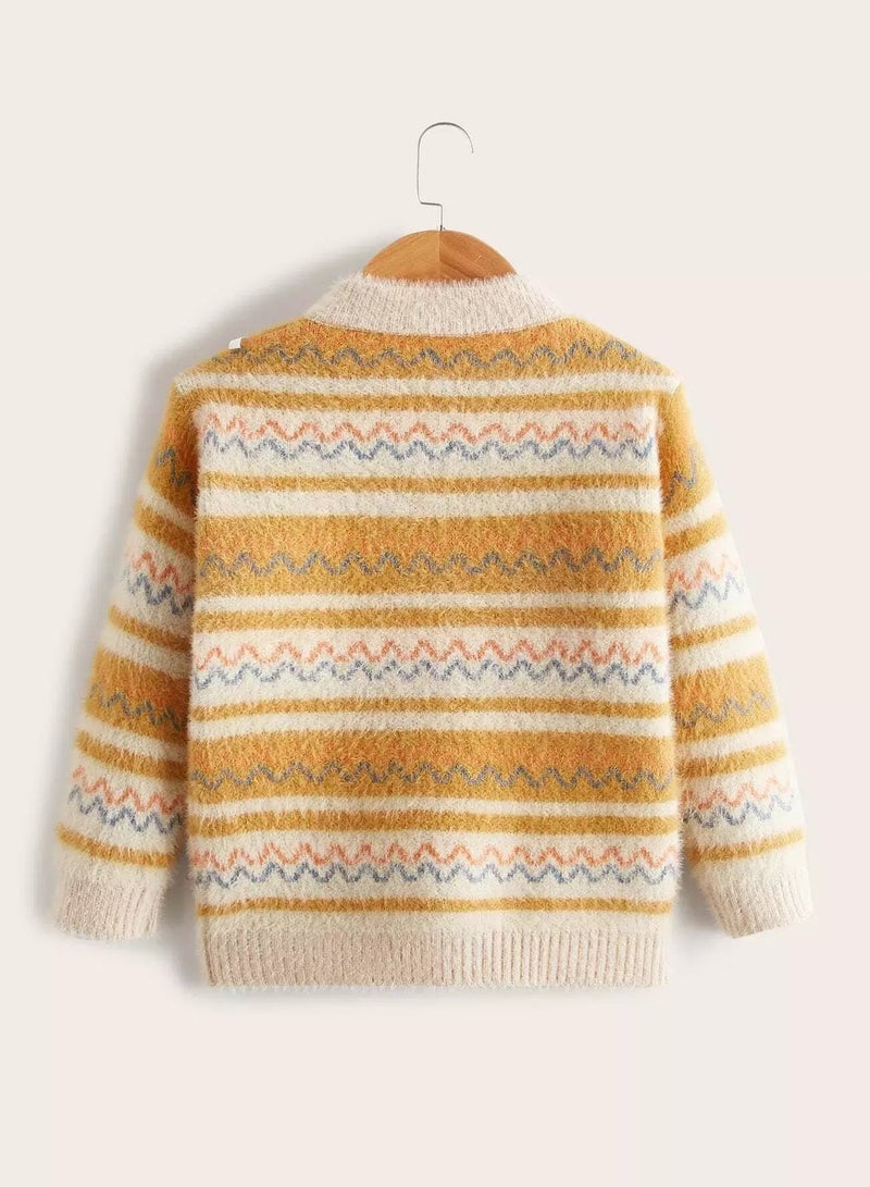Toddler Boys Chevron & Stripe Pattern Fuzzy Sweater - Image 2