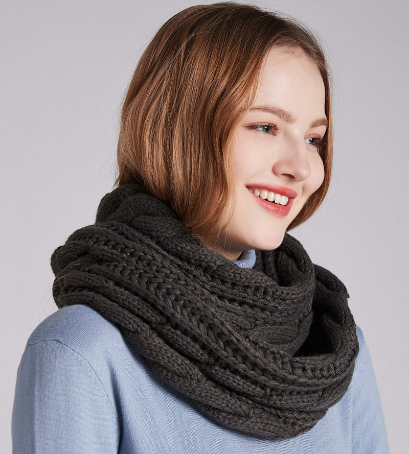 NEOSAN Womens Thick Ribbed Knit Winter Infinity Circle Loop Scarf Twist Charcoal - Image 5