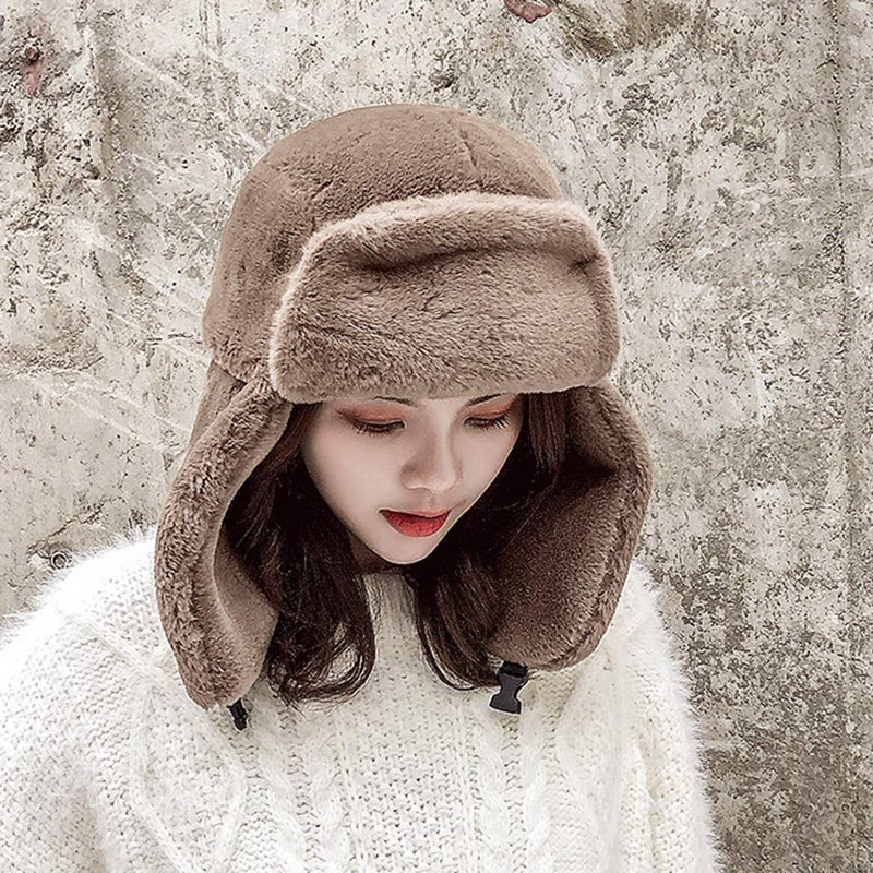 PURFUN Winter Cozy Plush Ushanka Russian Hat Windproof Thermal Full Hood Earflap Hat Skull Cap Thick Faux Fur Snowmobile Cycling Camping Ski Hunting Trapper Hats for Men Women Teens Khaki - Image 2
