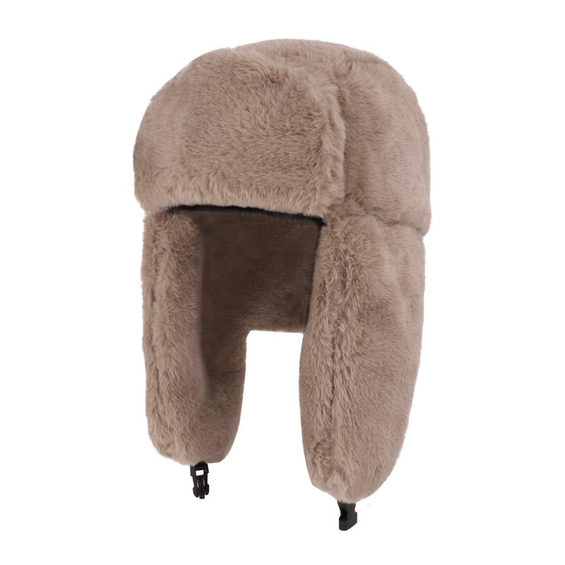PURFUN Winter Cozy Plush Ushanka Russian Hat Windproof Thermal Full Hood Earflap Hat Skull Cap Thick Faux Fur Snowmobile Cycling Camping Ski Hunting Trapper Hats for Men Women Teens Khaki - Image 1