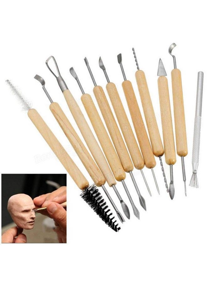 Home Buy HOME BUY Ceramic 11 Pcs Wooden Handle Clay Carving Pottery Sculpting Tools for Art and Craft  - Image 1