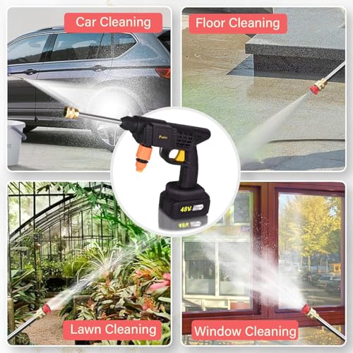 Pivalo 48V Double Battery Cordless High Pressure Washer with Adjustable 3 in 1 Nozzle, 5M Hose Pipe & Foam Cannon Portable Water Sprayer Gun Machine for Car Washing & Bike Cleaning (Black & Yellow) - Image 5