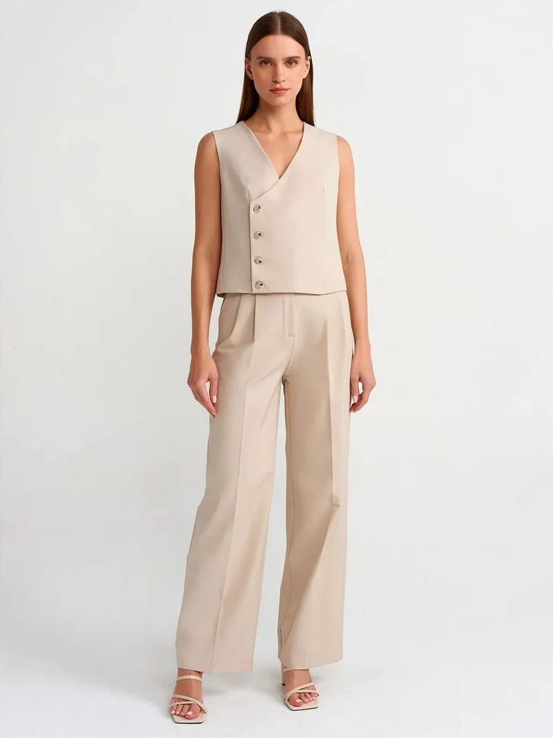 ديلفين Dilvin High-Waist Wide-Leg Crepe Trousers With Belt