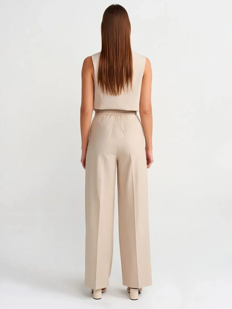 ديلفين Dilvin High-Waist Wide-Leg Crepe Trousers With Belt