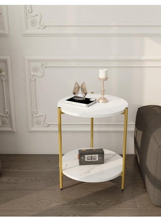 "Two-Tier Circular Tea and Coffee Side Table MDF White/Gold 40X40X42 cm - pzsku/Z8018E26DA7A74C4BF0D3Z/45/_/1699995564/692c3ef9-a2f6-418c-b368-4400c8b2790f