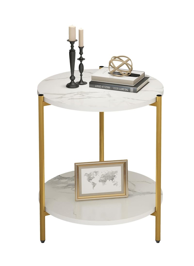 "Two-Tier Circular Tea and Coffee Side Table MDF White/Gold 40X40X42 cm