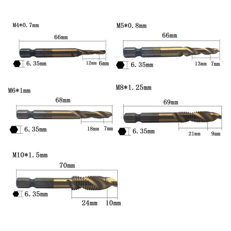 6Pcs Metal Drill Bit Set Hexagon Shank High-Speed Steel Drills Kit Twisted Drill Kit Screw Machine Compound Tap Hand Tools - Image 5