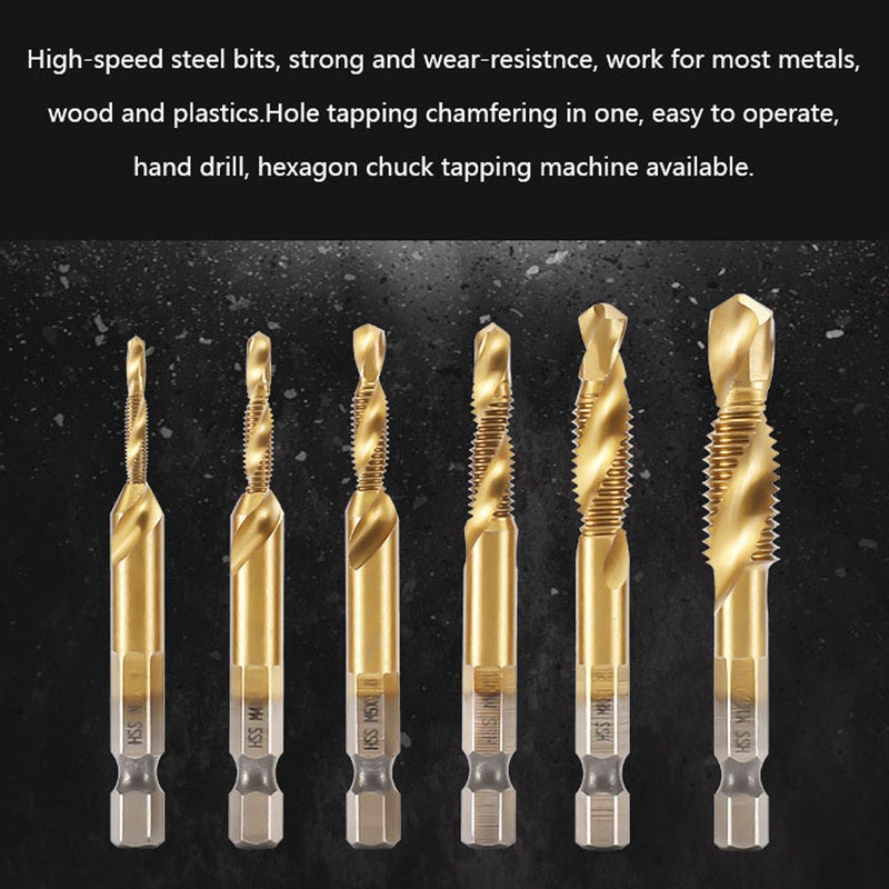 6Pcs Metal Drill Bit Set Hexagon Shank High-Speed Steel Drills Kit Twisted Drill Kit Screw Machine Compound Tap Hand Tools - Image 4