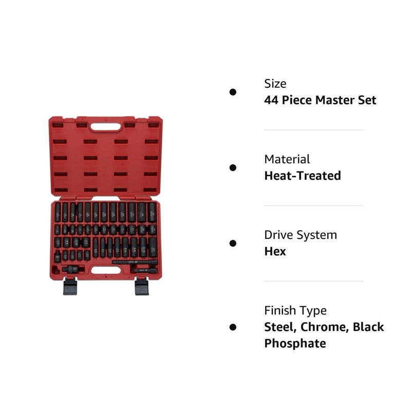 Neiko NEIKO 02440A 3/8-Inch-Drive Impact Socket Set, SAE Sizes 5/16" to 3/4" and Metric Sizes 8 mm to 19 mm, Includes Extension Bars and U-Joint, 44 Pieces  - Image 4