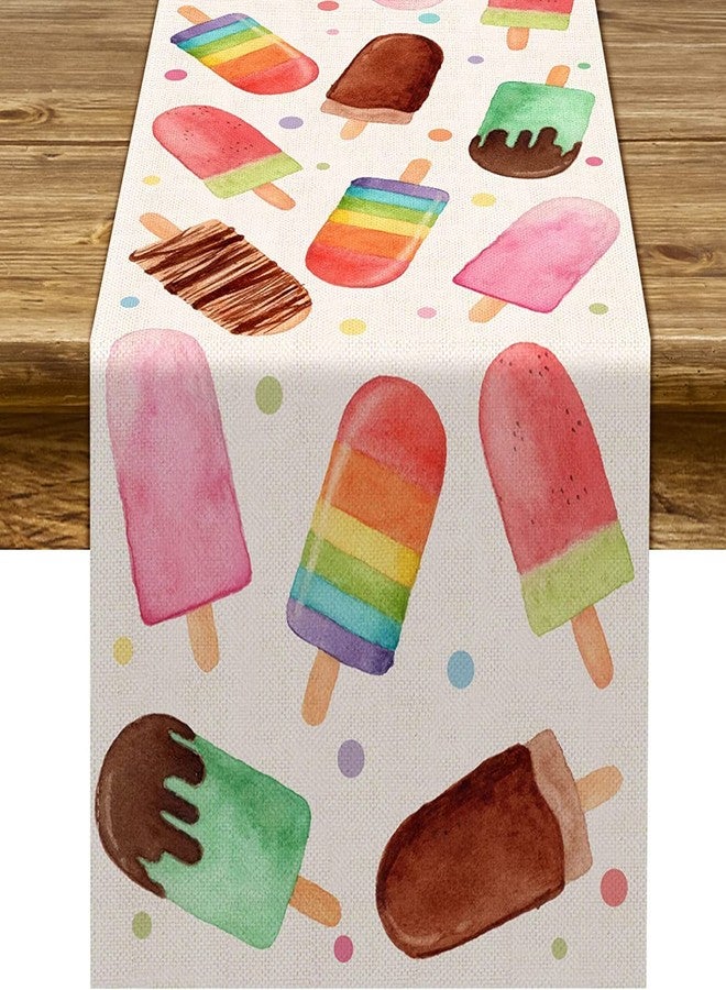 Pudodo Summer Popsicle Table Runner Ice Cream Themed Birthday Baby Shower Party Farmhouse Kitchen Dining Room Home Decoration (13" x 90") - Image 1
