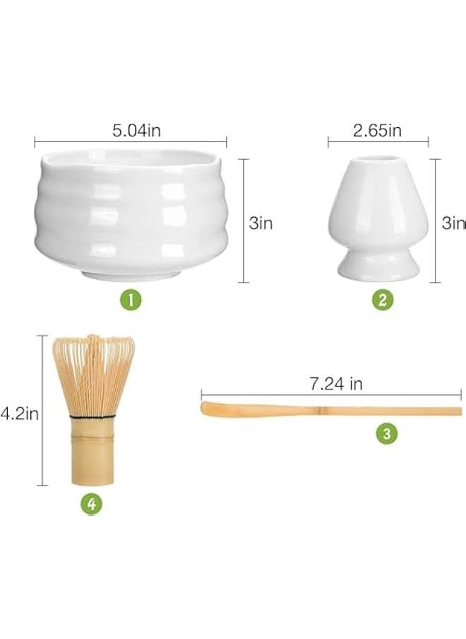 HOOKOR Matcha Whisk Set, 4pcs Japanese Tea Set,Matcha Whisk,Traditional Scoop, Matcha Bowl, Ceramic Whisk Holder,Traditional Matcha Tool Set for Matcha Tea Ceremony (White)  - Image 2