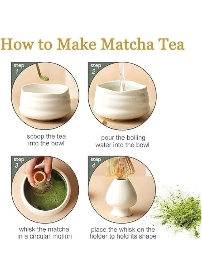 HOOKOR Matcha Whisk Set, 4pcs Japanese Tea Set,Matcha Whisk,Traditional Scoop, Matcha Bowl, Ceramic Whisk Holder,Traditional Matcha Tool Set for Matcha Tea Ceremony (White)  - Image 5