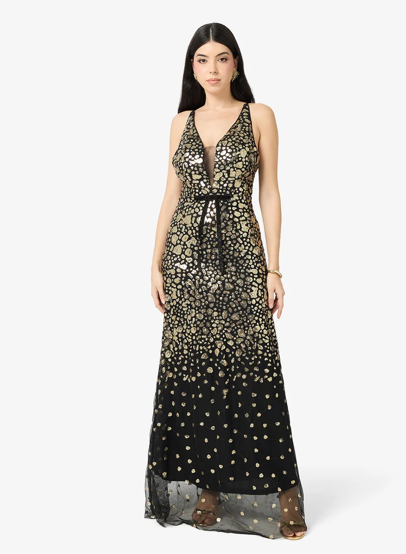 Shimmer Evening Dress With Back Tie Up