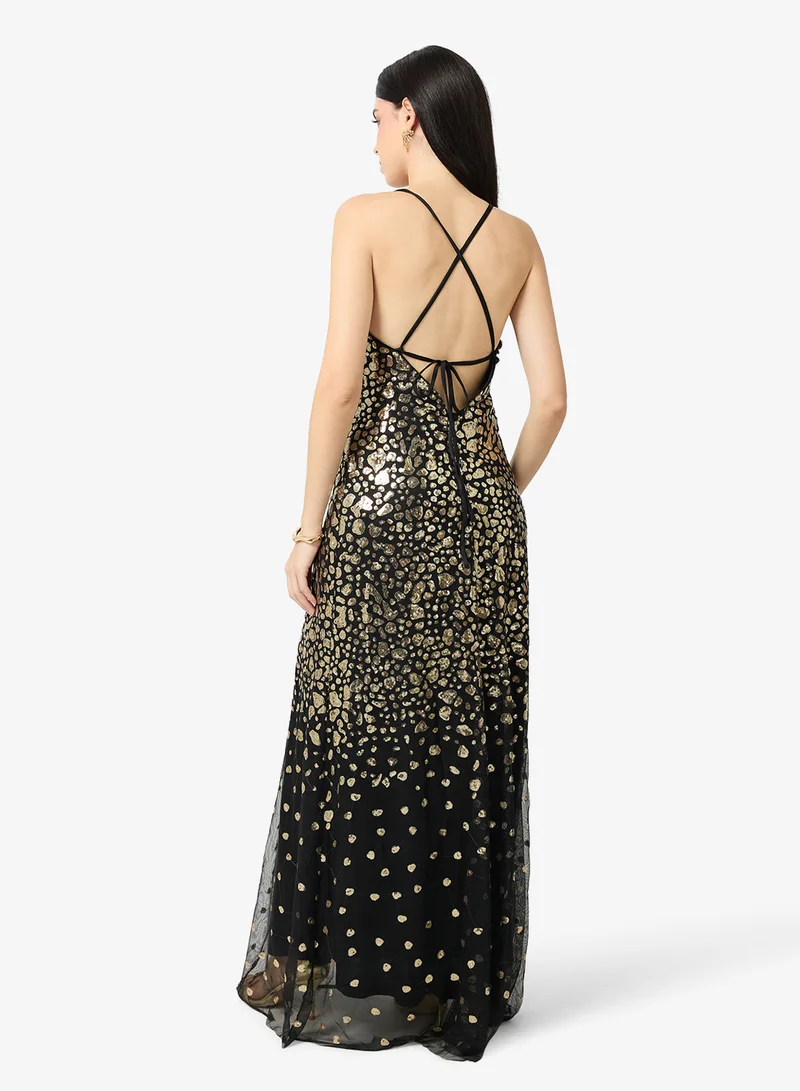 ايلا ليمتد اديشن فستان سهرة لامع بربطة خلفية