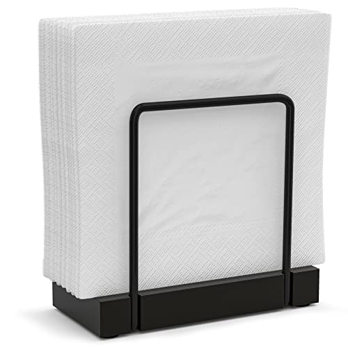 Wican Napkin Holder for Table, Bamboo Iron Standing Napkin Dispenser for Kitchen Dining Farmhouse Cocktail Picnic Bar Rustic Wood Holders for Paper Mail Bills Suitable for All Dining Room Decors Black - Image 1